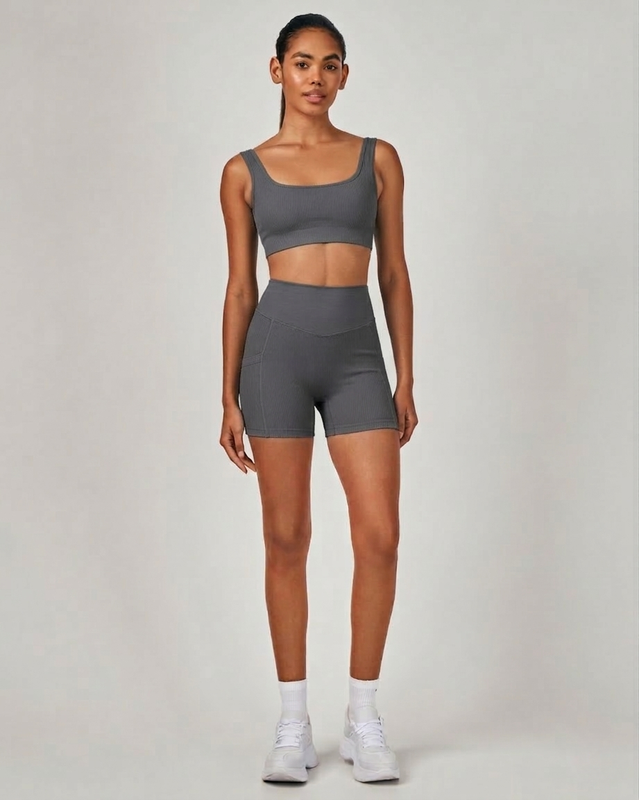 Shorts Biker Rib - Cinza Chumbo