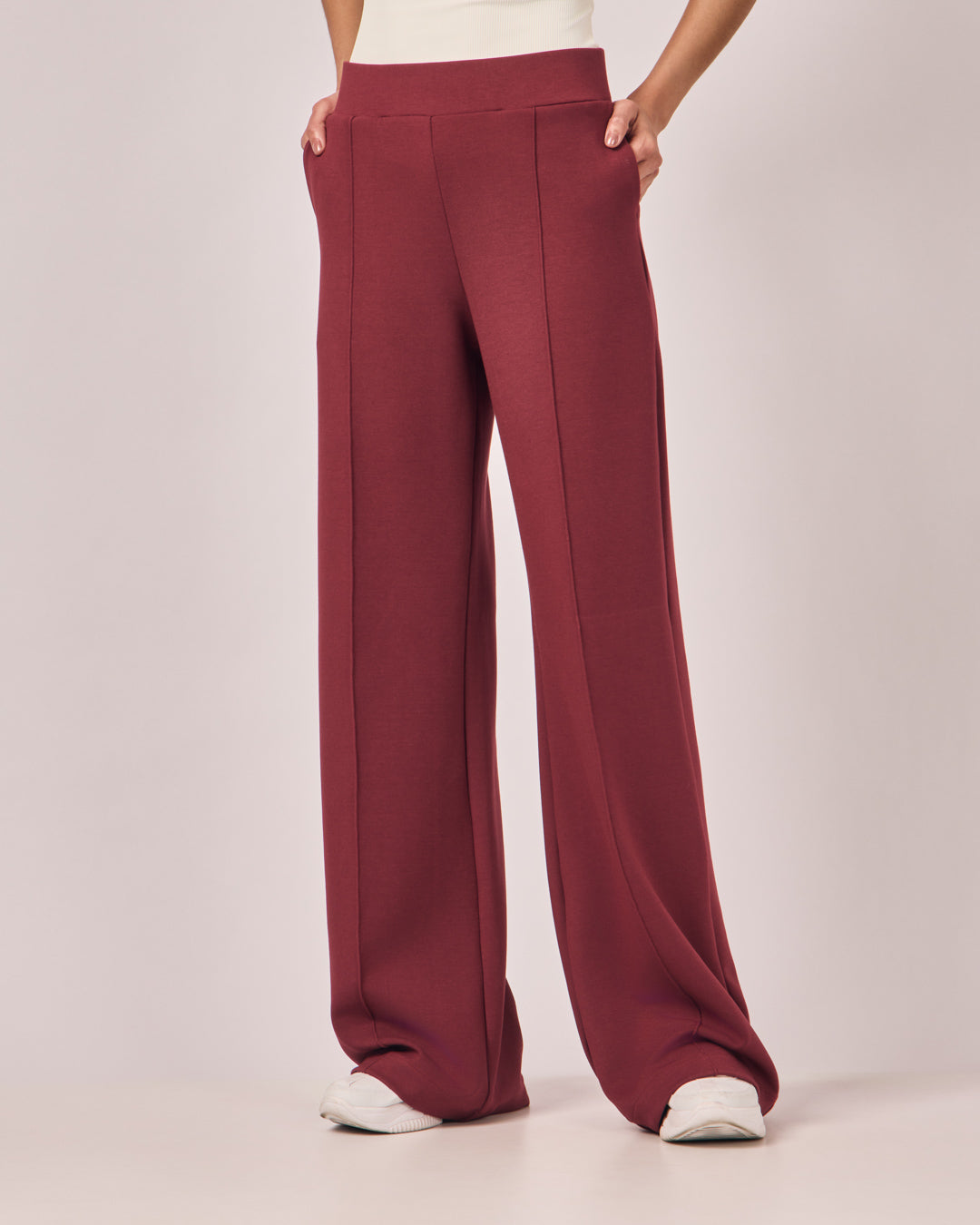 Calça Ampla Casual Cós Liso - Merlot