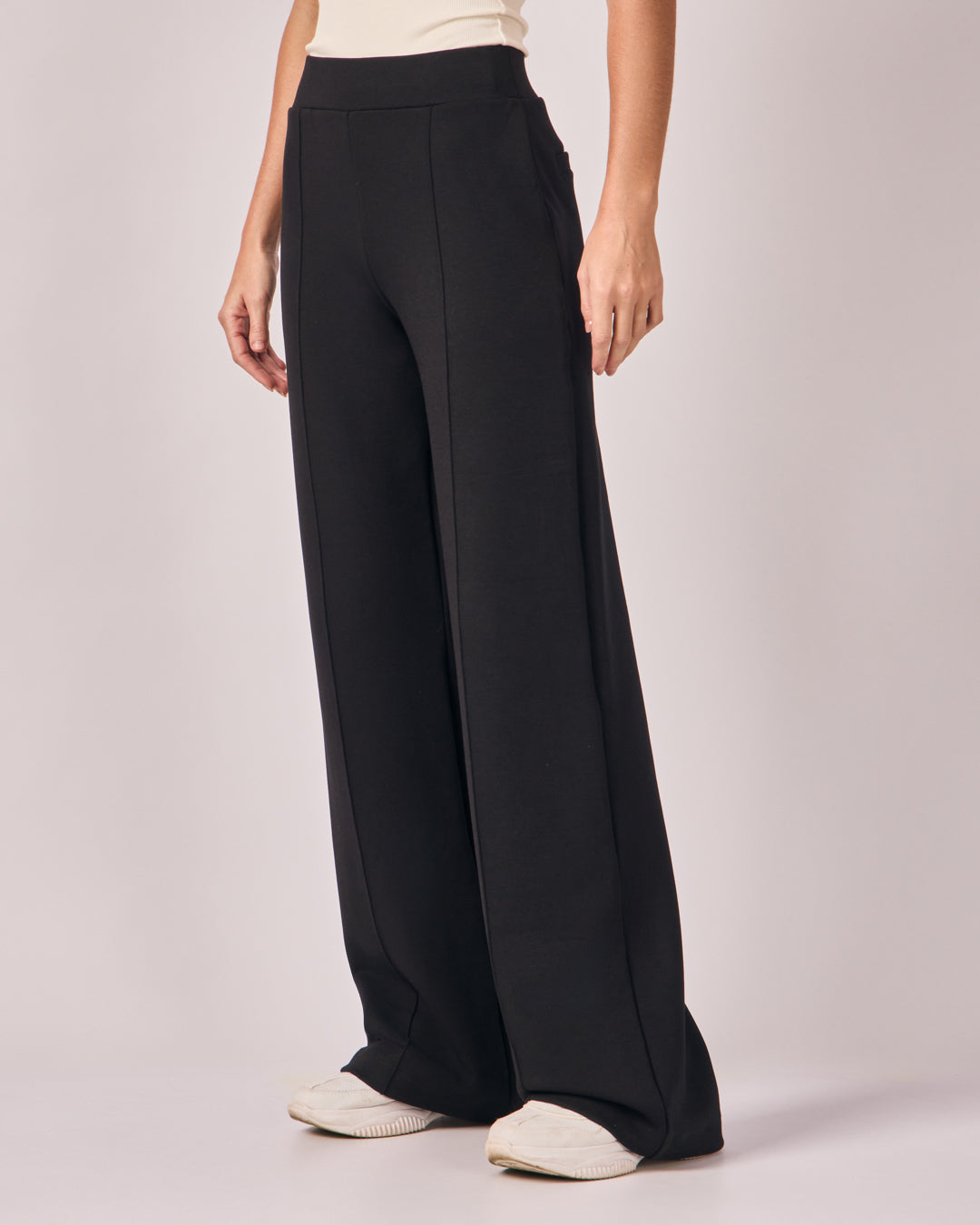 Calça Ampla Casual Cós Liso - Preto
