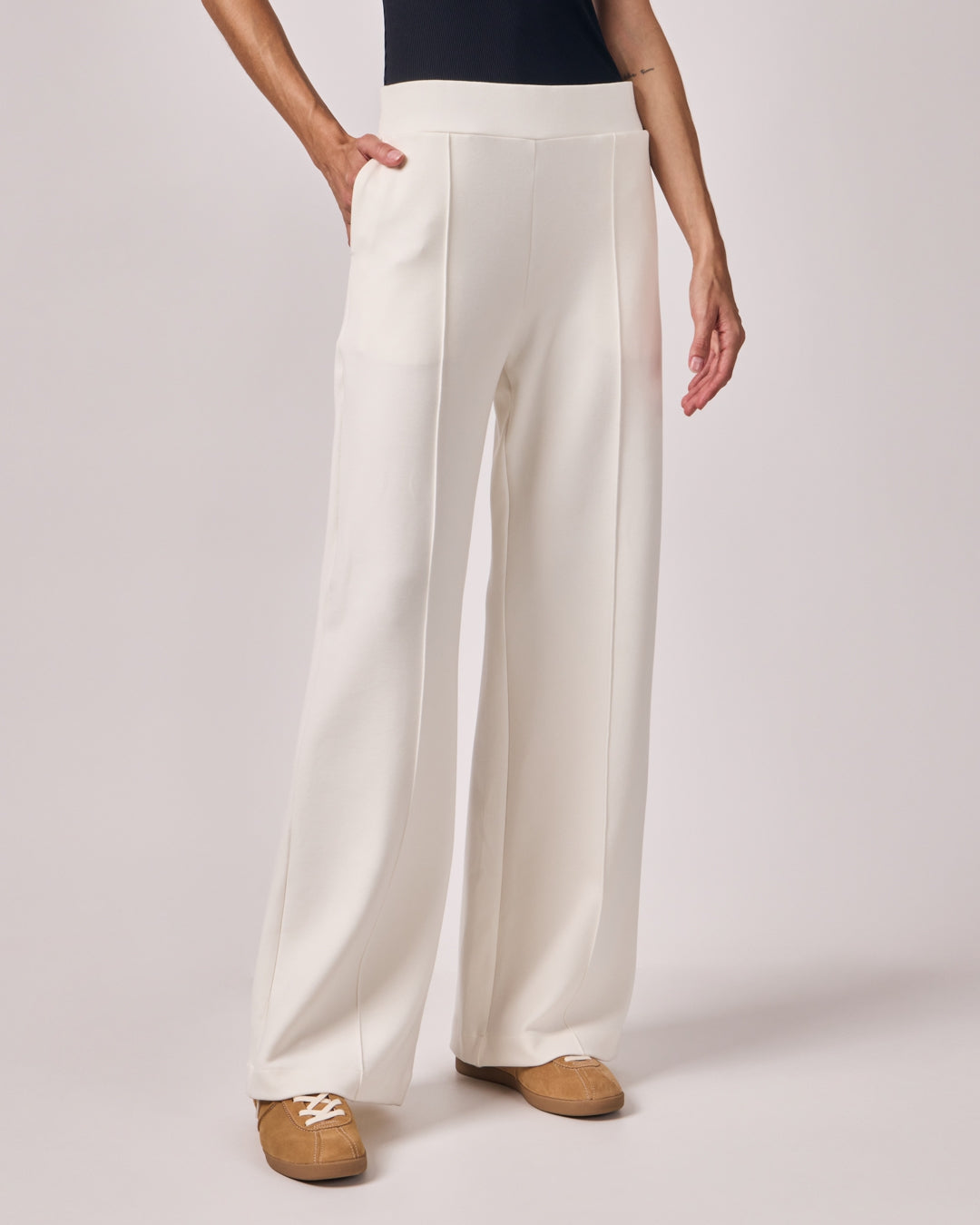 Calça Ampla Casual Cós Liso - Off White