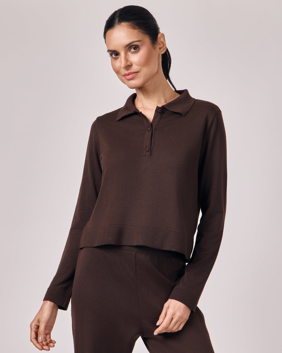 Polo Manga Longa Tricot - Café Torrado