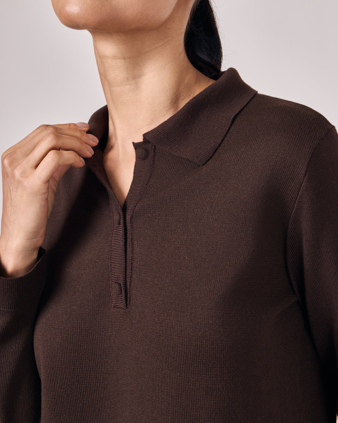 Polo Manga Longa Tricot - Café Torrado