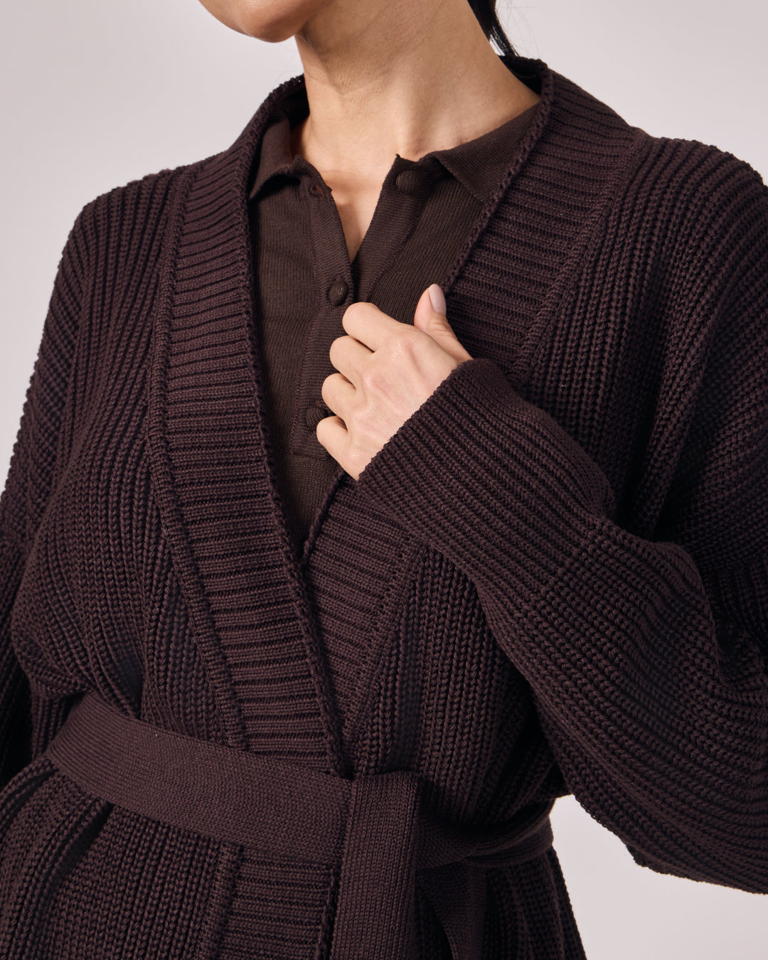 Casaco Tricot com Cinto - Dark Chocolate