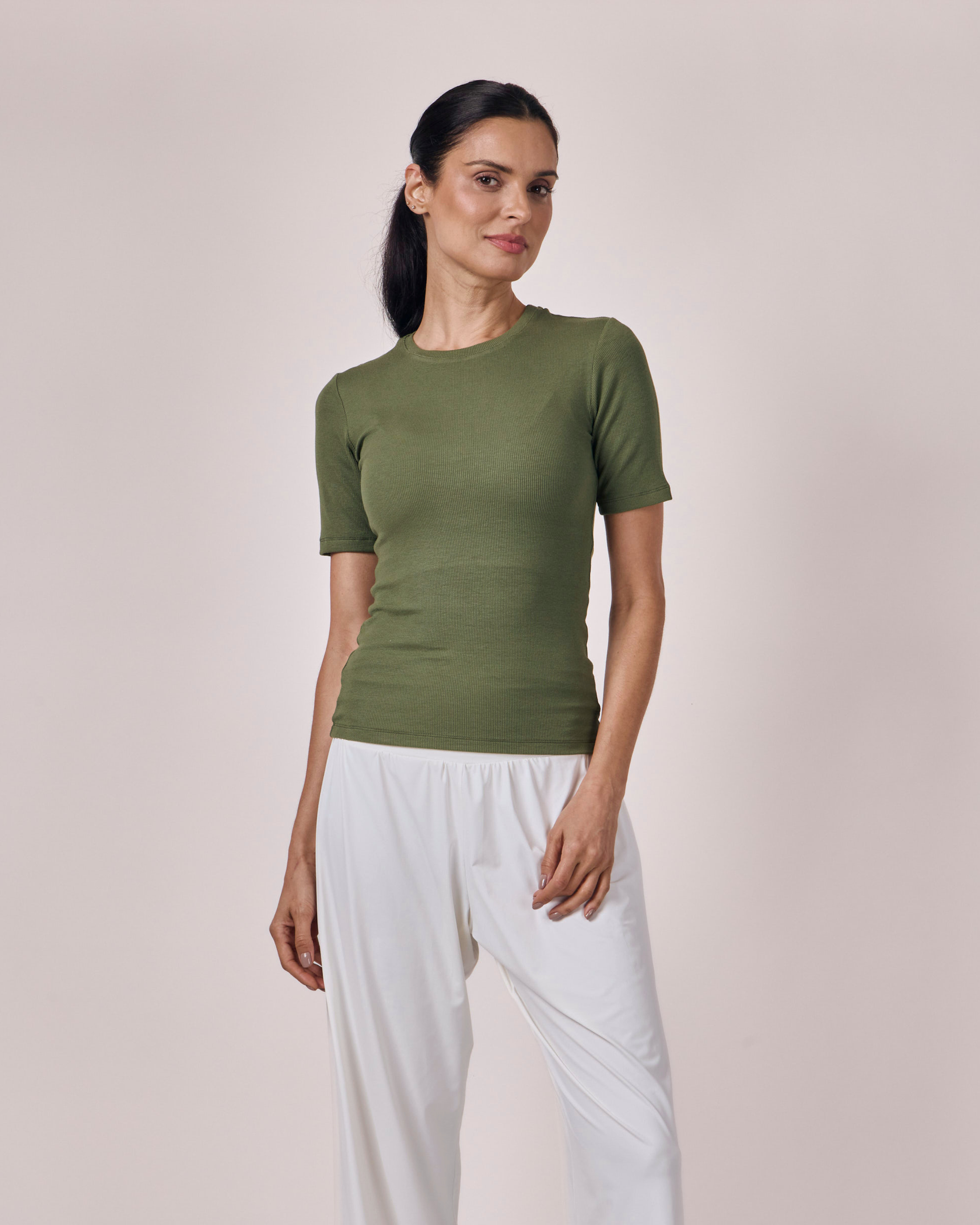 Blusa Manga Curta Modal - Eucalipto