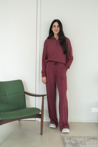 Calça Ampla Casual - Merlot