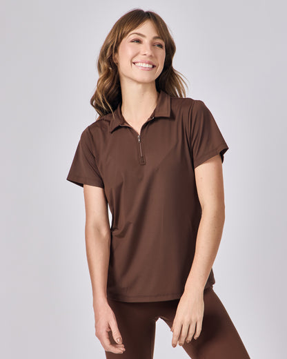 Polo Dry Fit com zíper - Café Torrado