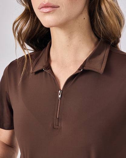 Polo Dry Fit com zíper - Café Torrado