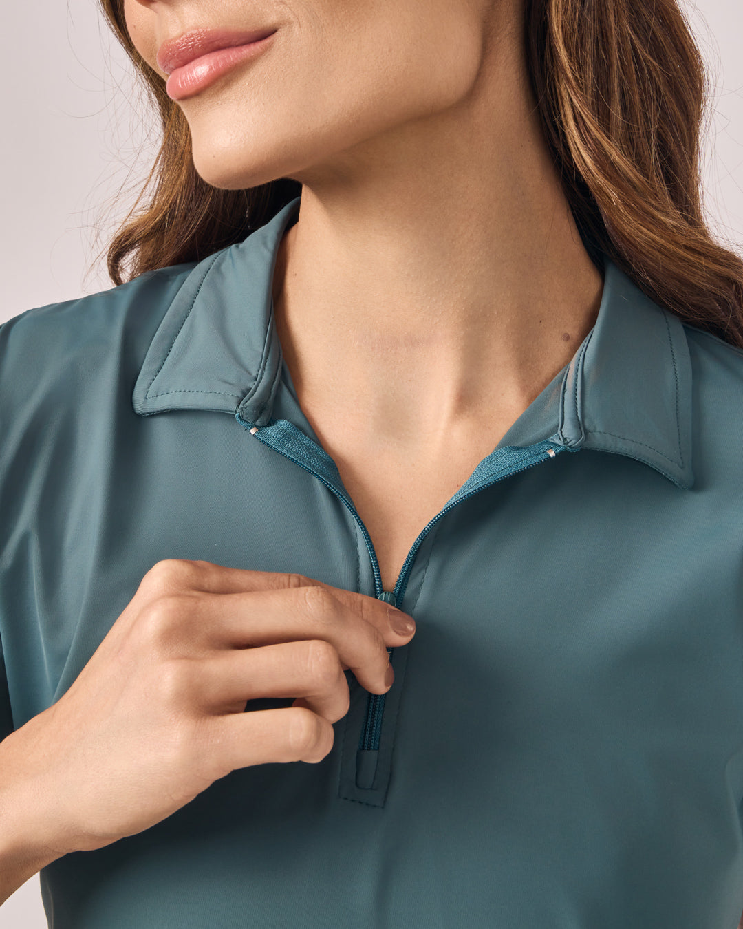 Polo Dry Fit com Zíper - Verde Petróleo