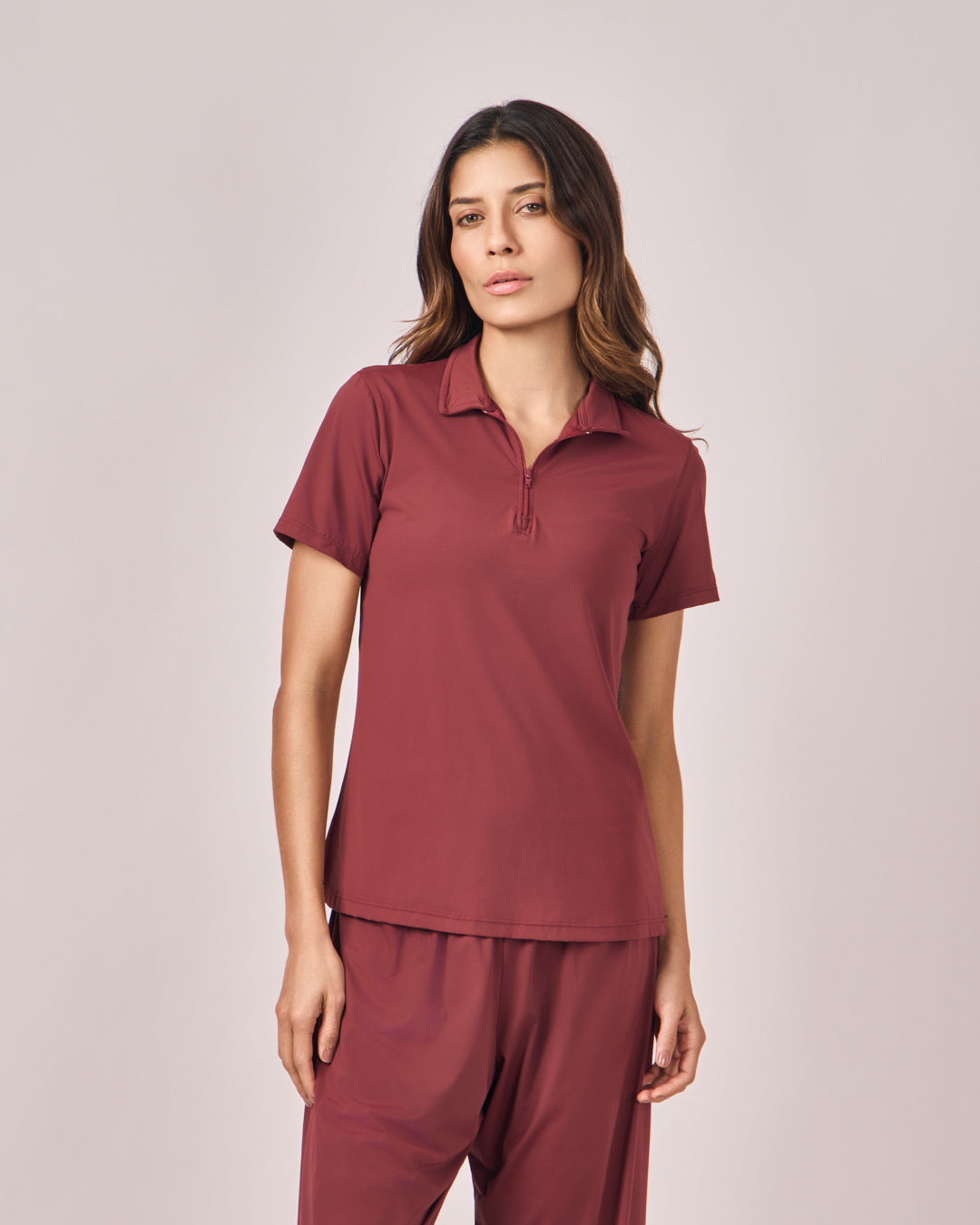 Polo Dry Fit Com Zíper - Merlot