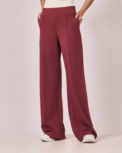 Calça Ampla Casual Cós Liso - Merlot