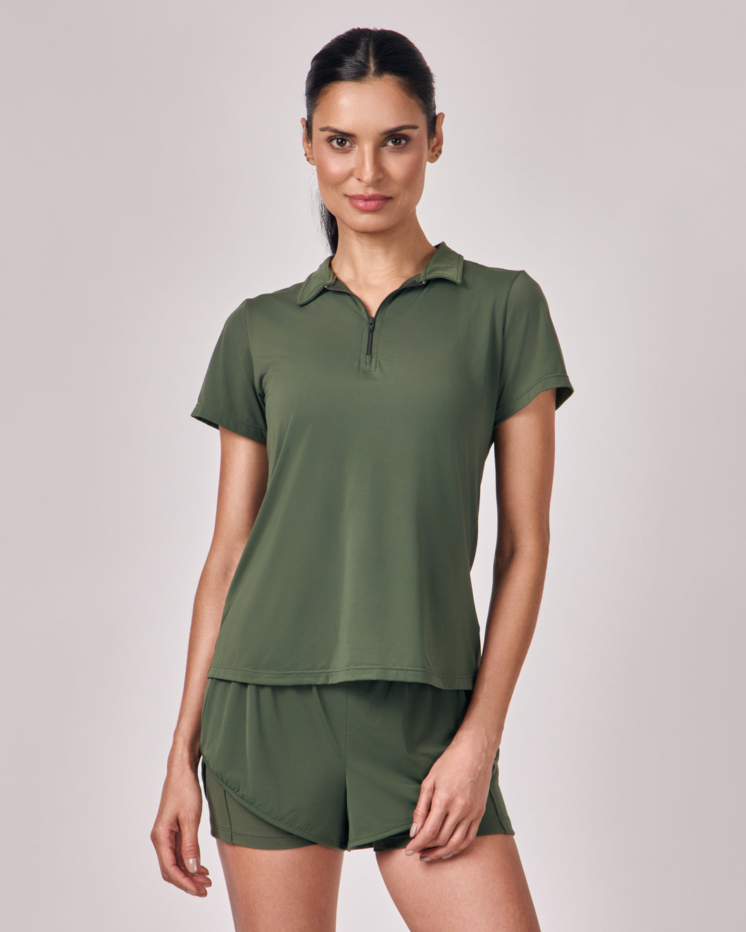 Polo Dry Fit Com  Zíper - Eucalipto
