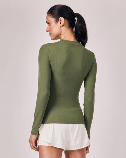 Blusa Manga Longa Ajustada Modal - Eucalipto