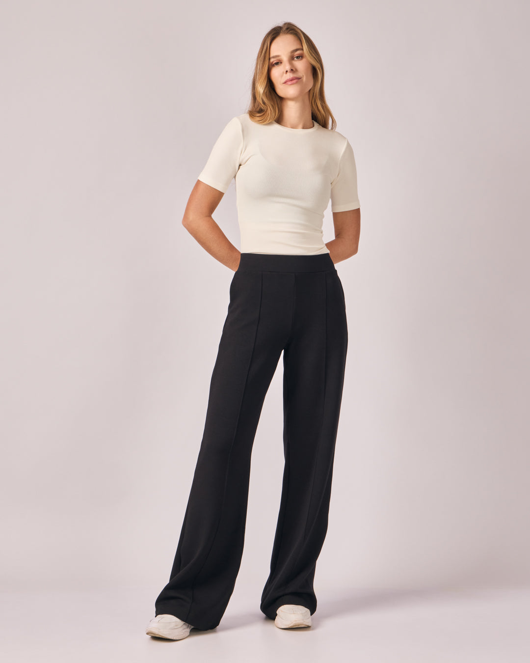 Calça Ampla Casual Cós Liso - Preto
