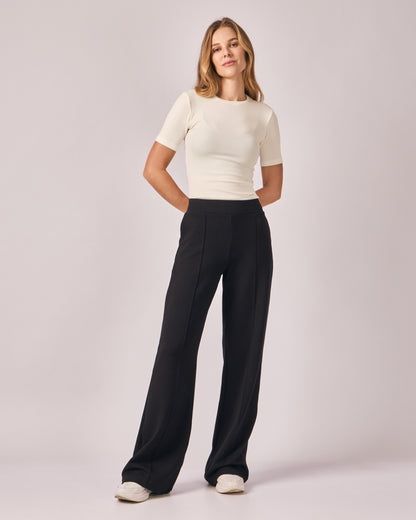 Calça Ampla Casual Cós Liso - Preto