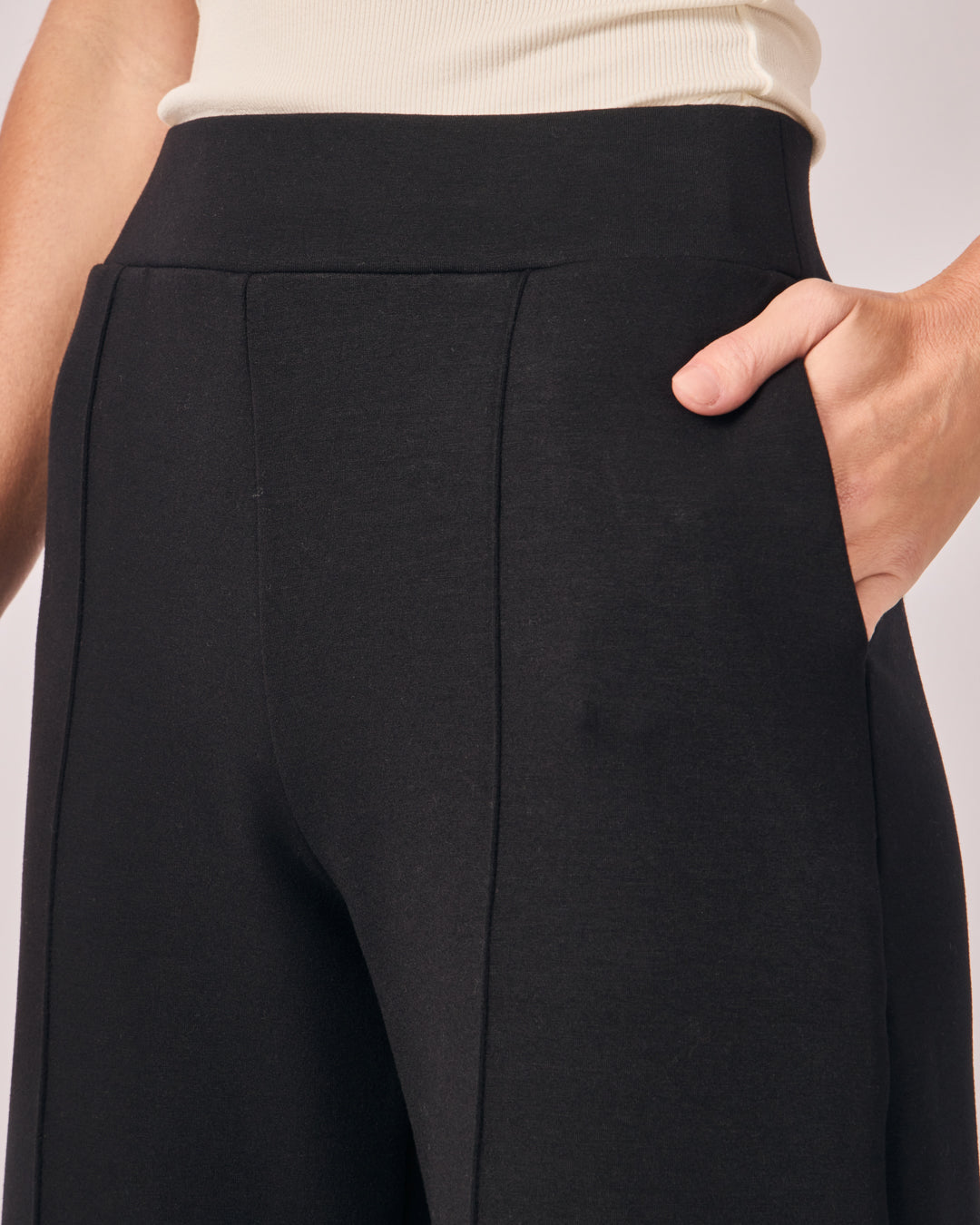 Calça Ampla Casual Cós Liso - Preto
