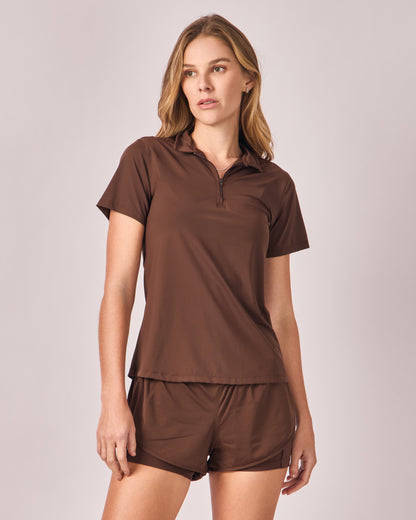 Polo Dry Fit com zíper - Café Torrado