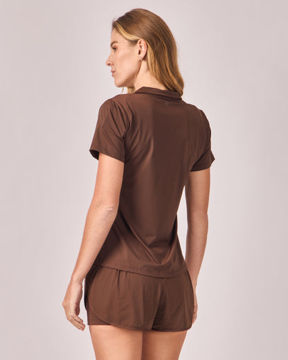 Polo Dry Fit com zíper - Café Torrado