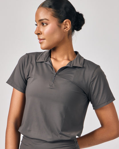 Polo Dry Fit Com Zíper - Cinza Chumbo