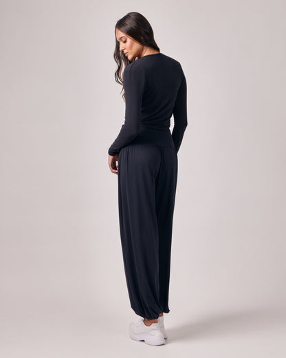 Blusa Transpassada Modal Texture - Preto