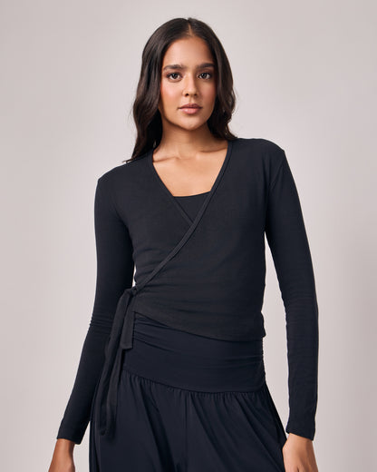 Blusa Transpassada Modal Texture - Preto