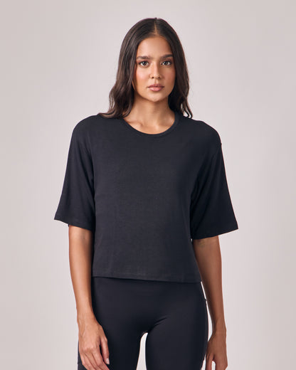 Cropped Modal Texture - Preto