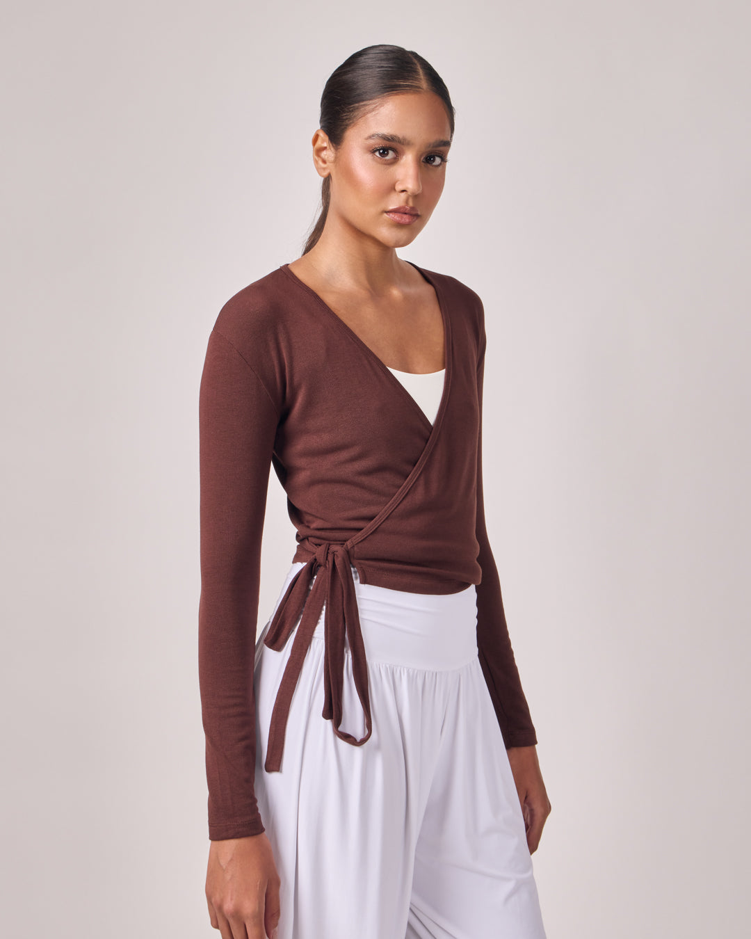 Blusa Transpassada Modal Texture - Café Torrado