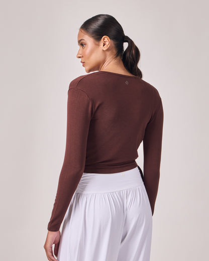 Blusa Transpassada Modal Texture - Chocolate