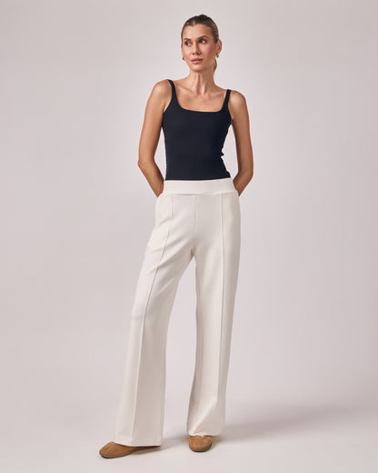 Calça Ampla Casual Cós Liso - Off White
