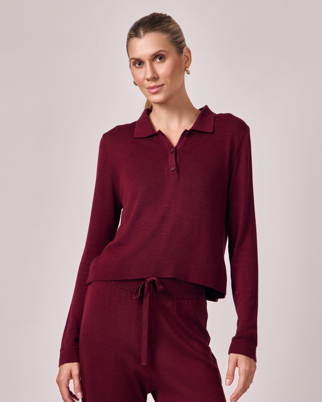 Polo Manga Longa Tricot - Merlot