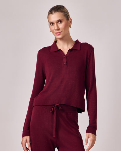 Polo Manga Longa Tricot - Merlot
