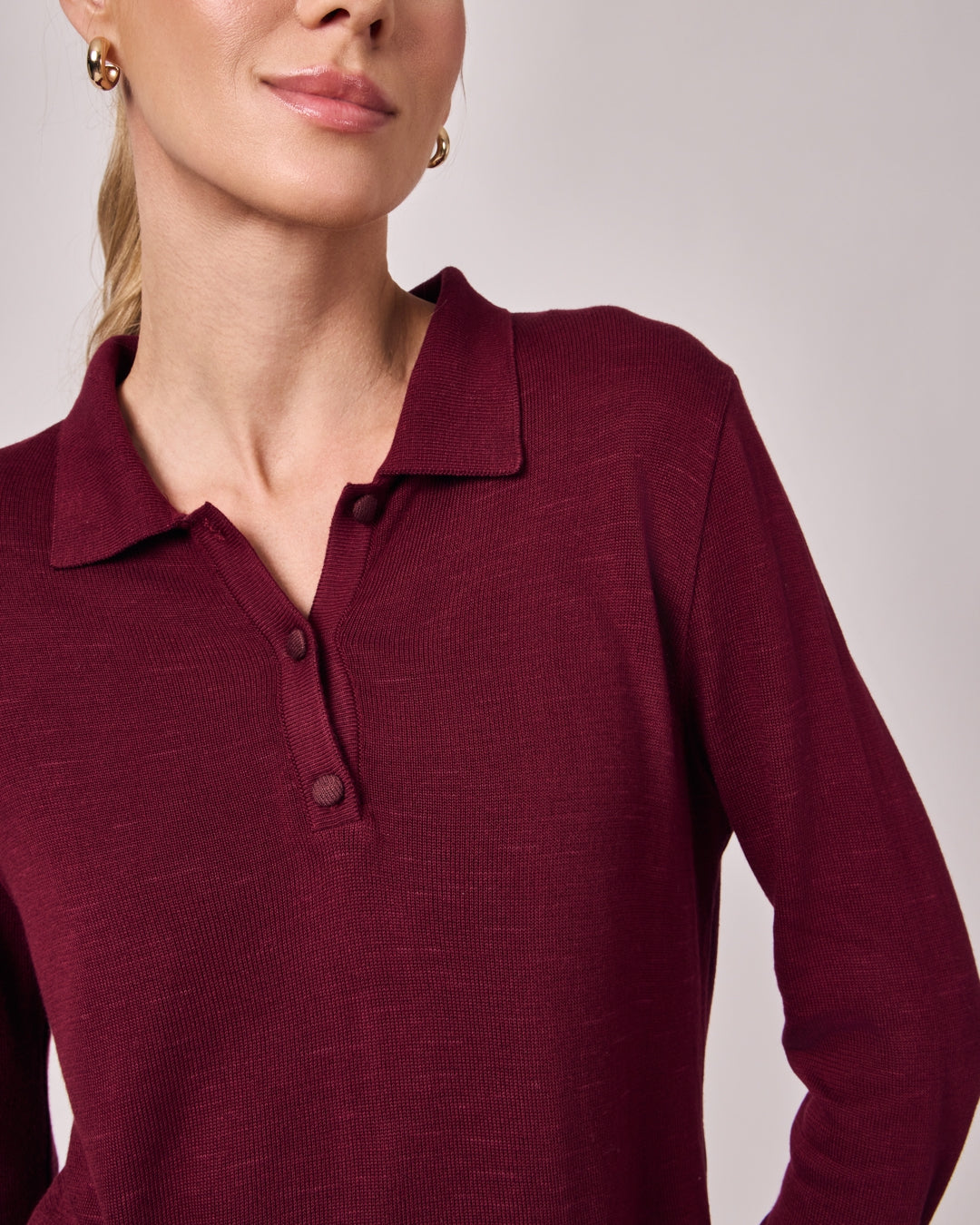 Polo Manga Longa Tricot - Merlot