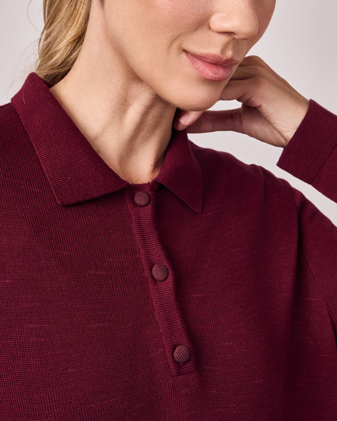 Polo Manga Longa Tricot - Merlot