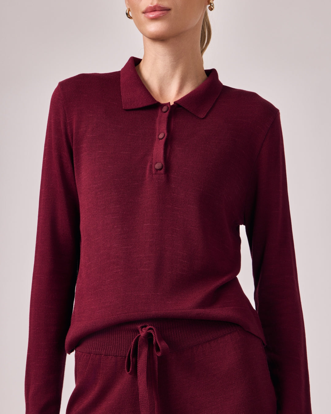 Polo Manga Longa Tricot - Merlot