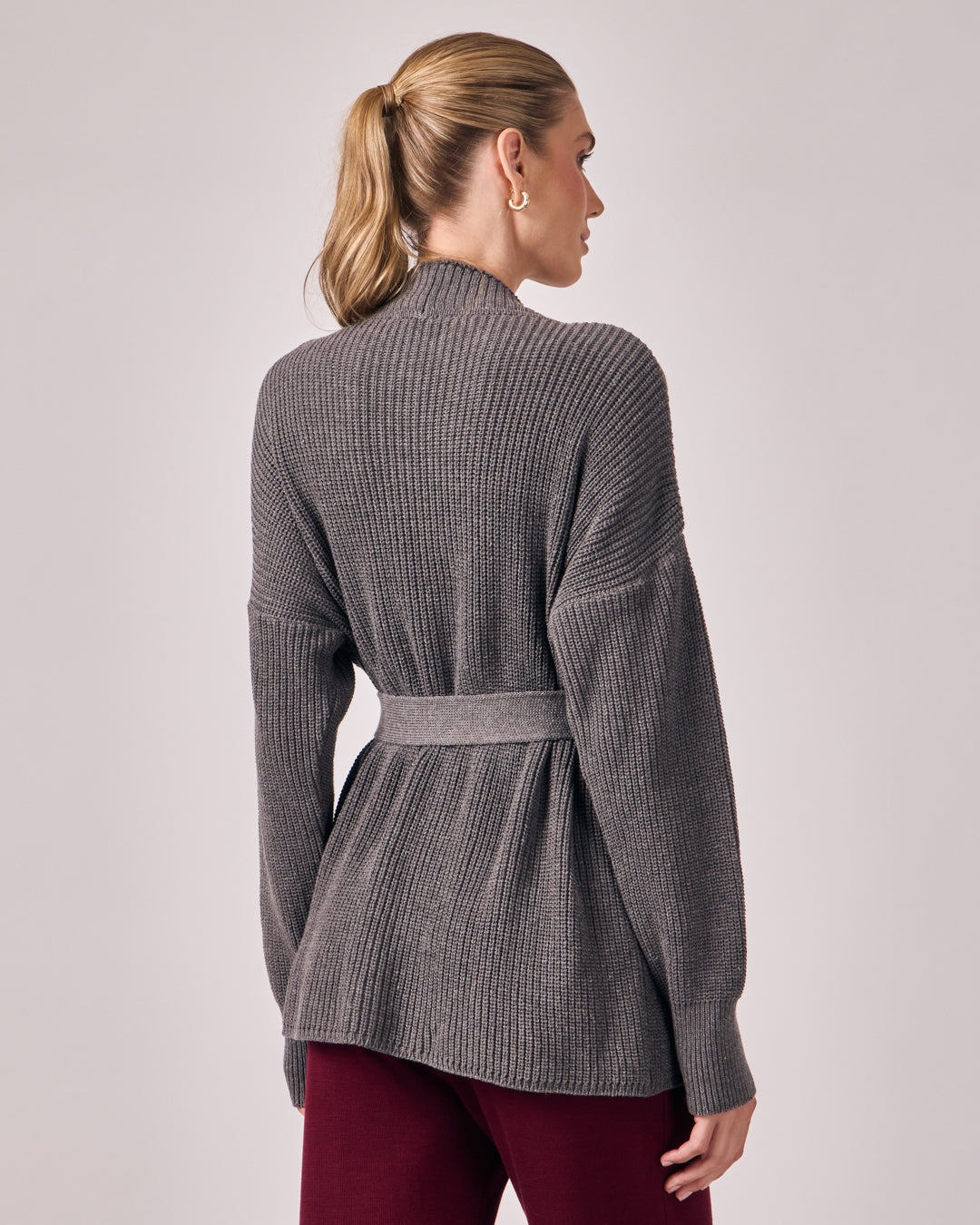 Casaco Tricot com Cinto - Cinza Chumbo