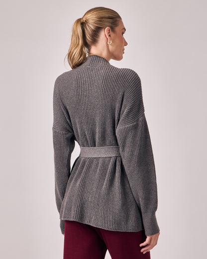 Casaco Tricot com Cinto - Cinza Chumbo