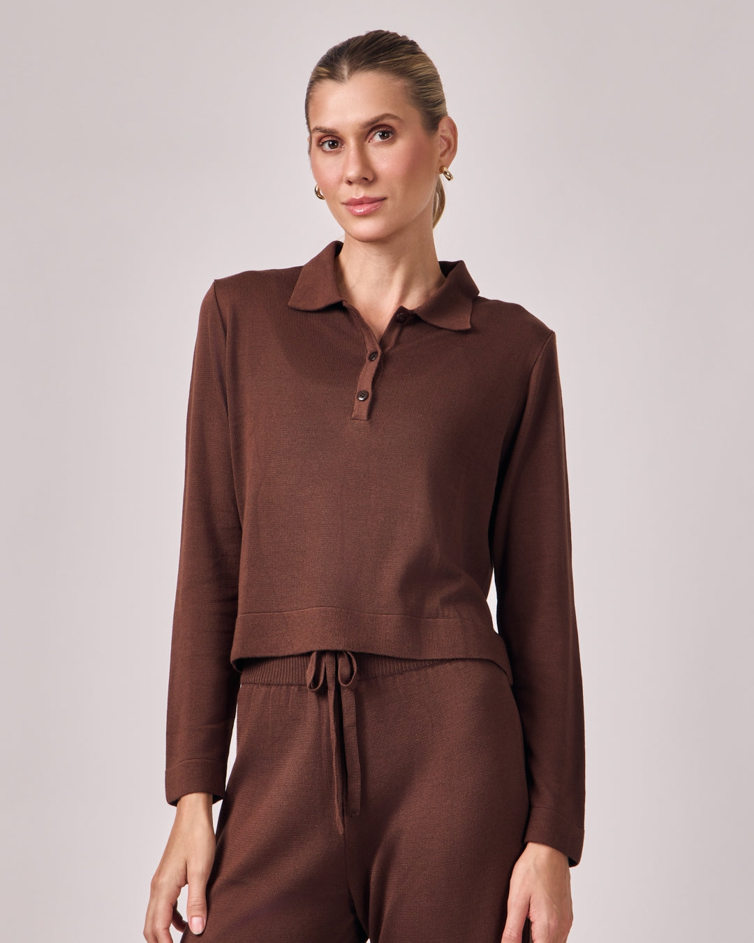 Polo Manga Longa Tricot - Café Torrado