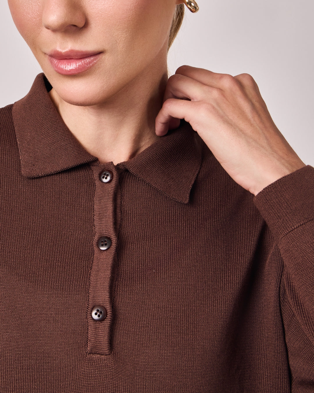 Polo Manga Longa Tricot - Café Torrado