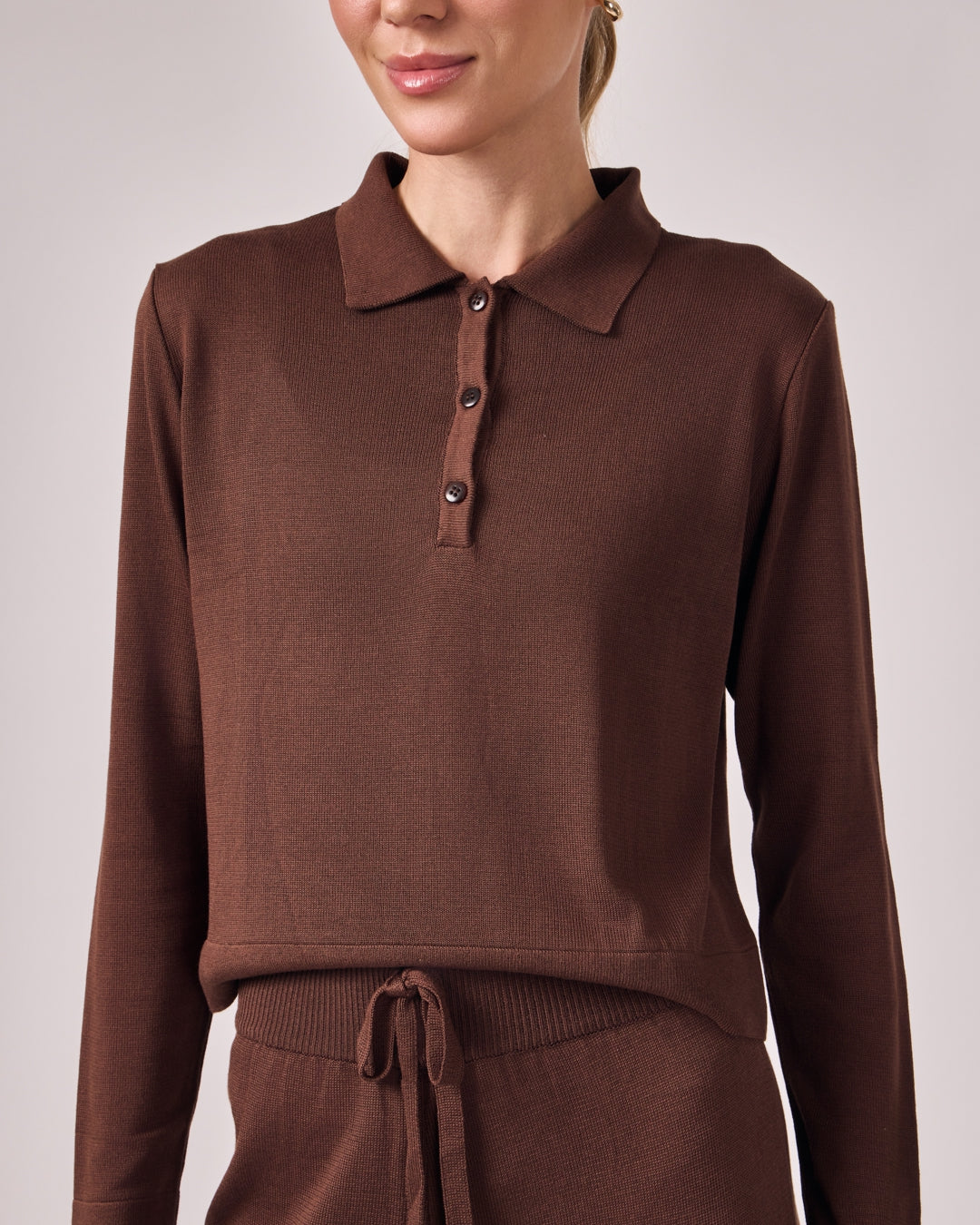 Polo Manga Longa Tricot - Café Torrado