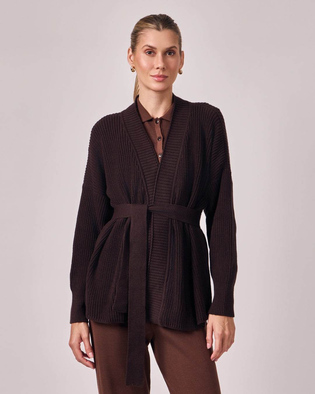 Casaco Tricot com Cinto - Dark Chocolate