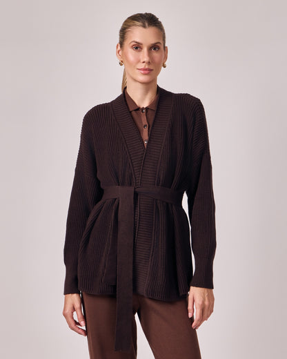 Casaco Tricot com Cinto - Dark Chocolate