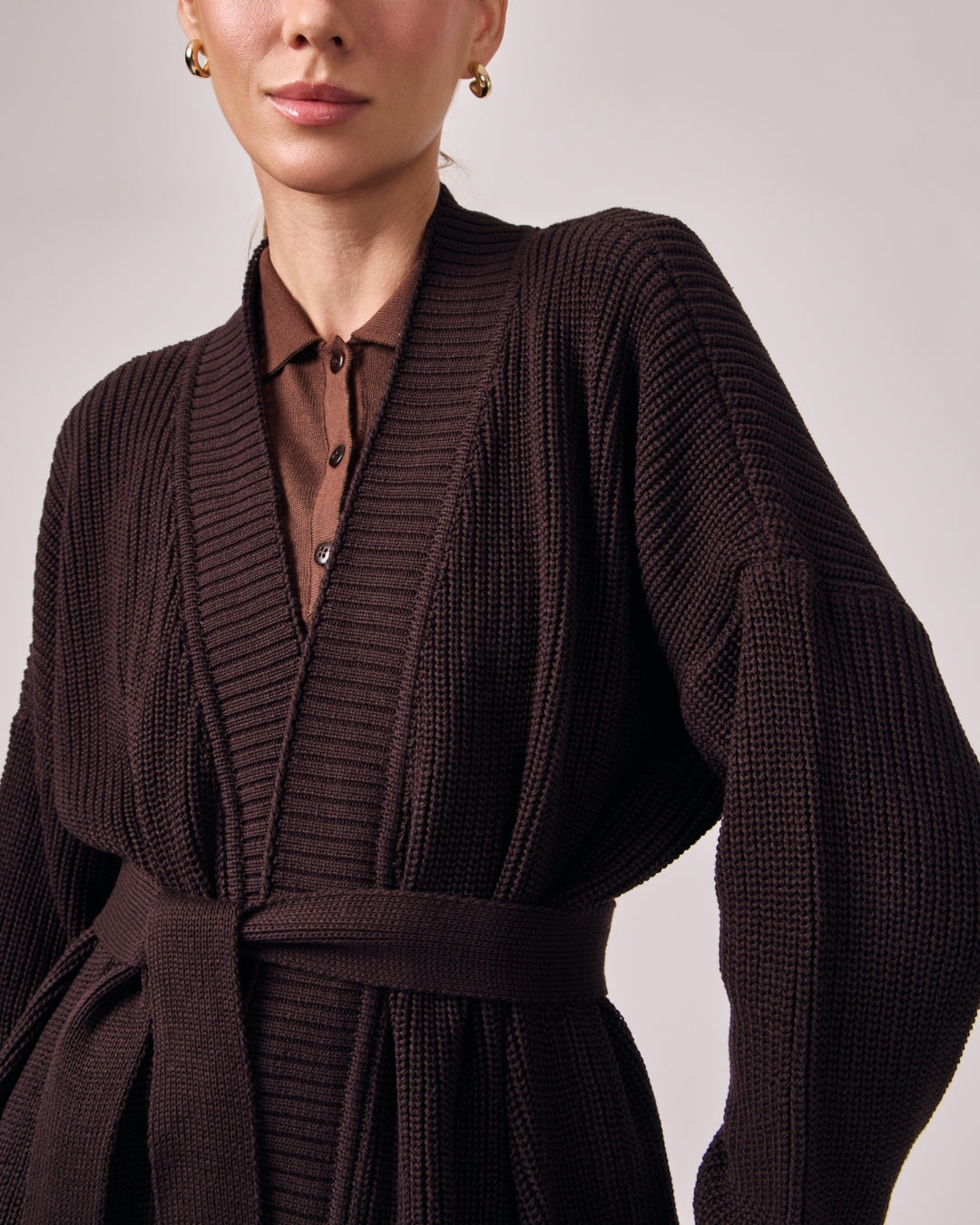 Casaco Tricot com Cinto - Dark Chocolate