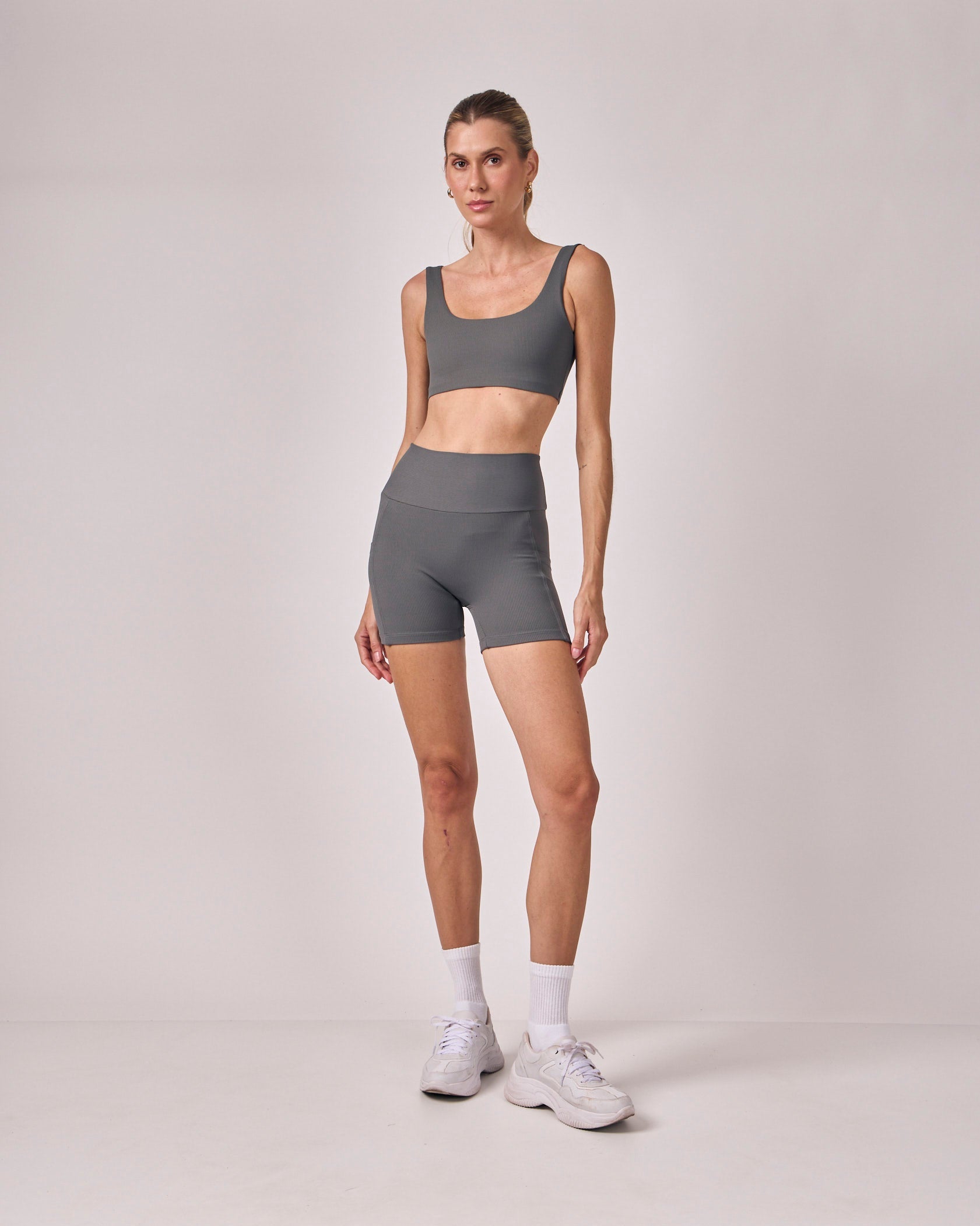 Shorts Biker Rib - Cinza Chumbo