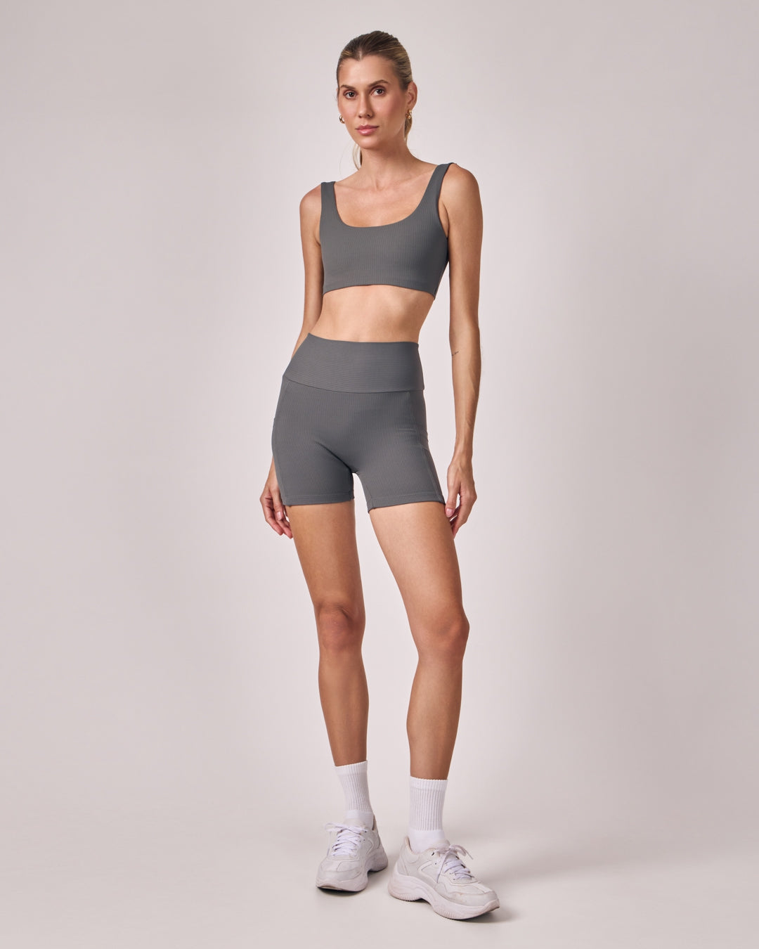 Shorts Biker Rib - Cinza Chumbo