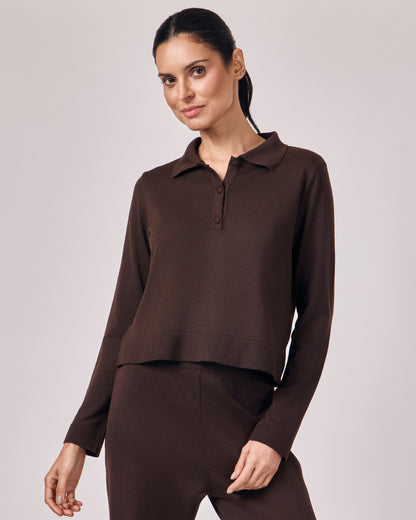 Polo Manga Longa Tricot - Café Torrado