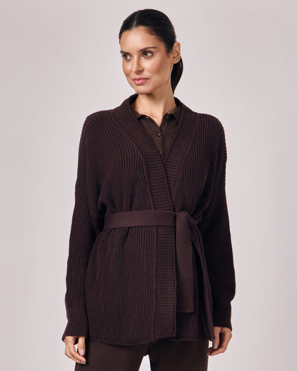 Casaco Tricot com Cinto - Dark Chocolate