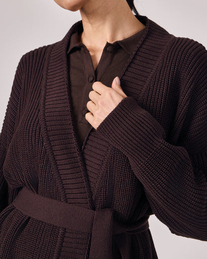 Casaco Tricot com Cinto - Dark Chocolate